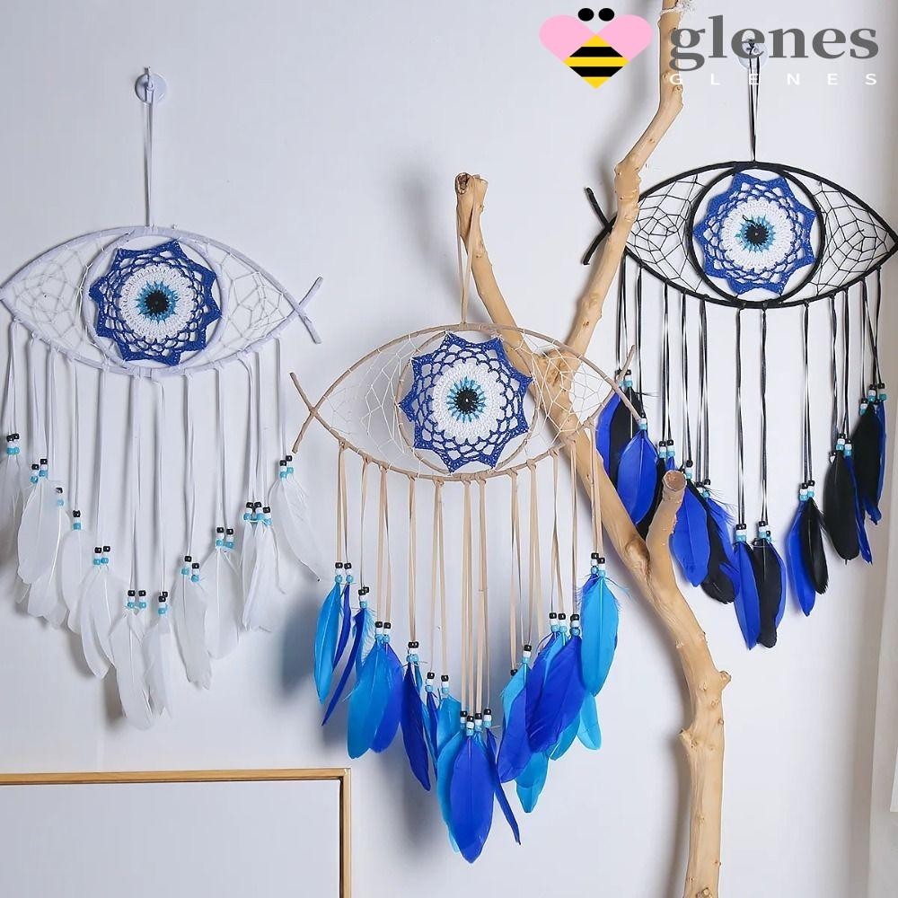 Glenes Dreamcatcher, Handmade Blue Feather Evil Eye Dream Catcher, Boho ตกแต ่ งห ้ อง Creative ตลก Evil Eye จี ้ ห ้ องนอน