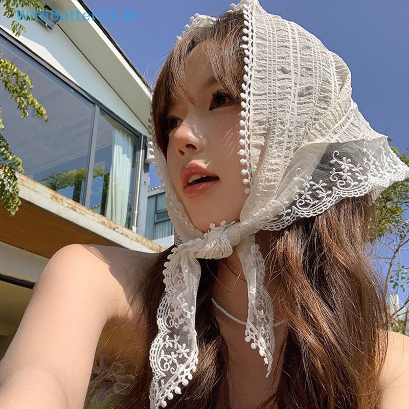 Better เกาหลี Ins ลูกไม ้ ผ ้ าพันคอผมผู ้ หญิงสามเหลี ่ ยมผมสายคล ้ องผมกระเป ๋ า Headscarf หมวก Travel Photo Kerchief อุปกรณ ์ เสริม TH