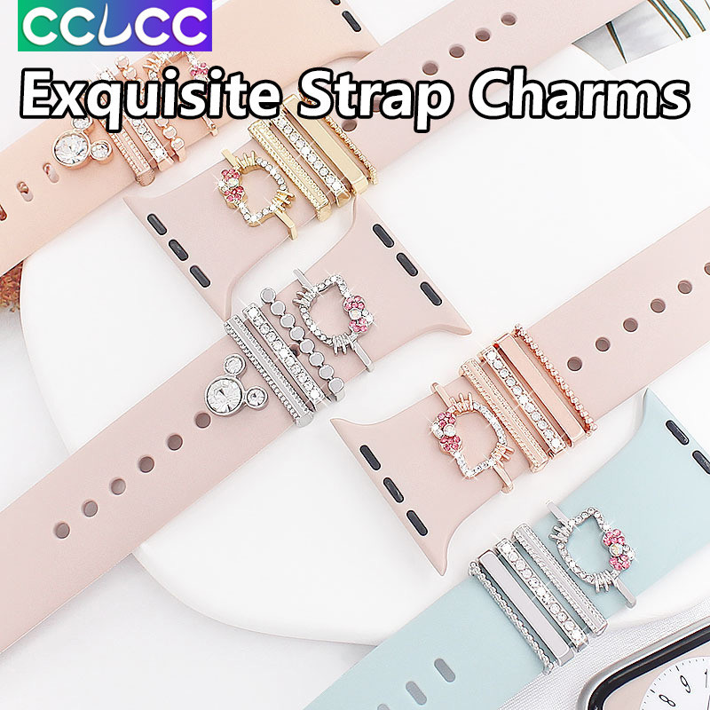 Cclcc สมาร ์ ทวอทช ์ ซิลิโคน/สายหนังสร ้ างสรรค ์ การ ์ ตูนแมว Bling สร ้ อยข ้ อมือเพชร Accessories,Apple Watch/Samsung Galaxy Watch Band สร ้ อยข ้ อมือโลหะที ่ สวยงามแหวนชุดเครื ่ องประดับ