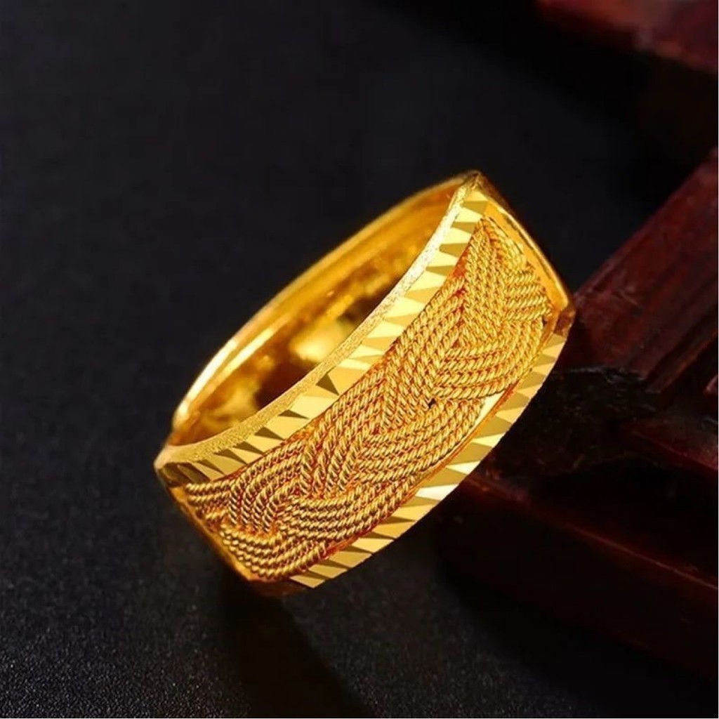 แหวนชุบทอง 24K ปรับได ้ แหวนลายผ ้ าลินินครอบงําทุกเพศ