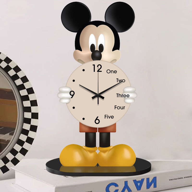 Disney Mickey เมาส ์ นาฬิกาการ ์ ตูนอะนิเมะไม ้ Silence นาฬิกาห ้ องนั ่ งเล ่ นเดสก ์ ท ็ อปนาฬิกาเครื ่ องประดับตกแต ่ งบ ้ าน