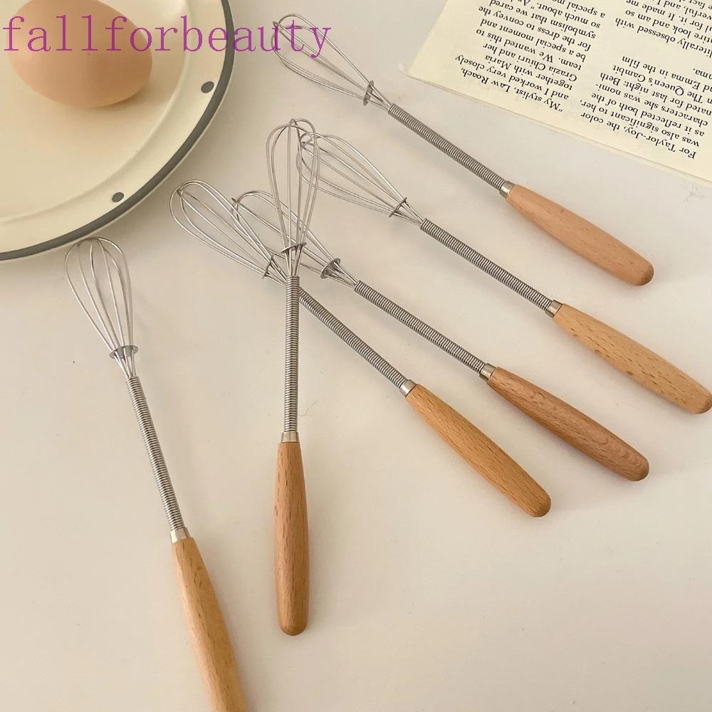 Fallforbeauty เครื่องตีไข่ขนาดเล็ก, เครื่องตีไข่สแตนเลสมัลติฟังก์ชั่นที่มีประโยชน์, เครื่องตีครีม, ด้ามไม้แบบพกพา เครื่องตีไข่แบบแมนนวลเบเกอรี่