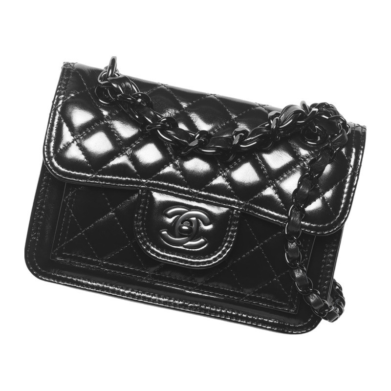 Chanel/Chanel women's bag PICCOLA black pleated lambskin diamond patterned single shoulder crossbody