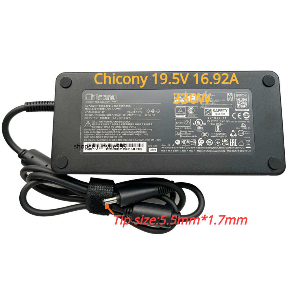 Acer Predator Helios 300/500/18 แล ็ ปท ็ อป 330W Power Charger Nitro 16 Chicony 19.5V 16.92A อะแดปเ