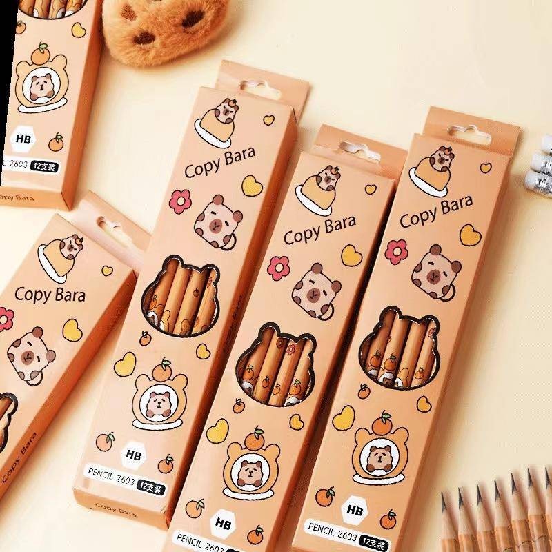 12ชิ้น/แพ็ค คาปิบาระ ไม้ดินสอHB กราฟฟิตีแกรไฟต์ดินสอเขียนที่ถูกต้องเด็กการ์ตูนดินสอโรงเรียนนักเรียนเครื่องเขียนซัพพลายของขวัญวันเกิด