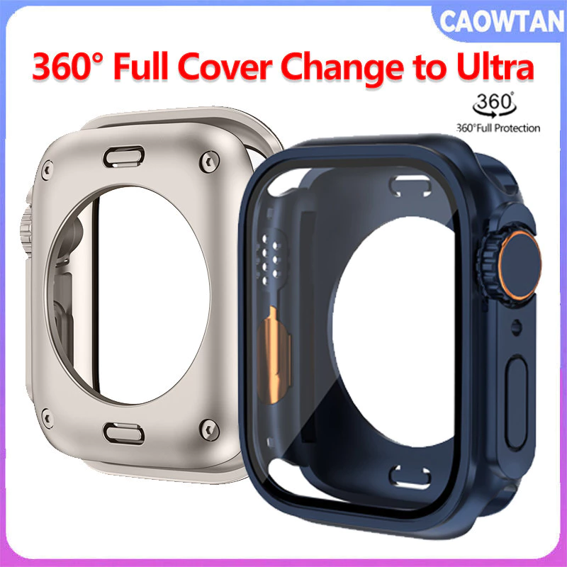 เปลี่ยนให้อัลตร้า360เคสป้องกันเต็มรูปแบบสําหรับ แอปเปิล ดู ชุด 9 8 7 6 กับ 5 4 3 2 1 กระจกนิรภัยป้องกันหน้าจอสําหรับ ฉันดู 45มม 44มม 42มม 41มม 40มม 38มม