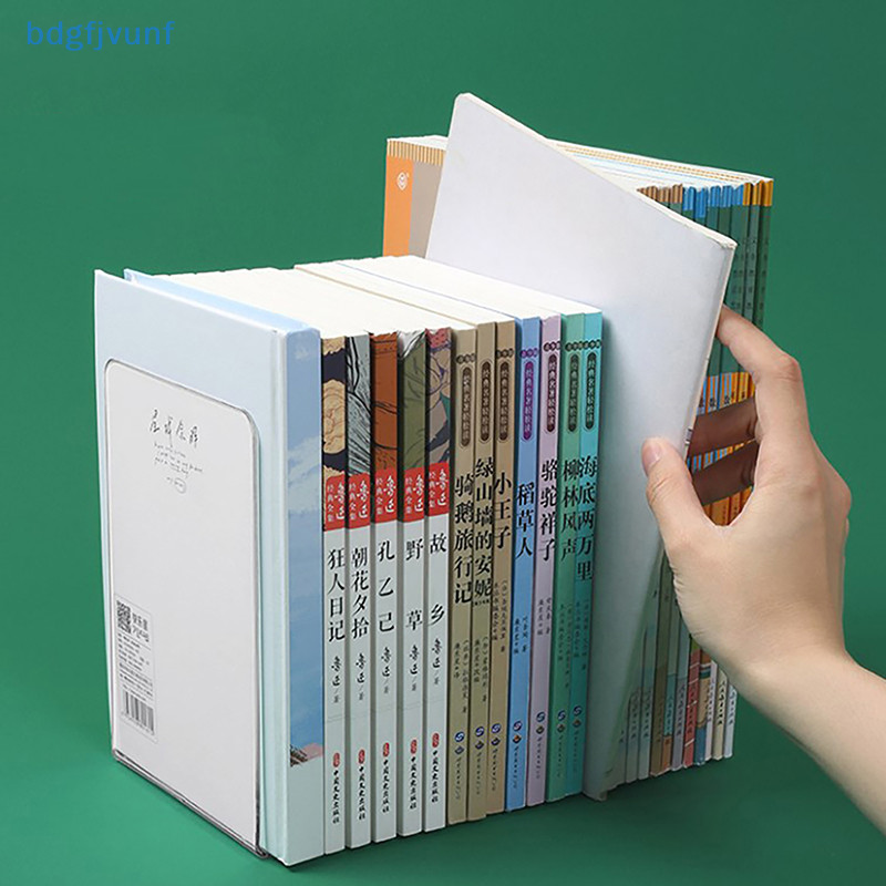 Bdgf 1PC อะคริลิคโปร่งใส Bookends ขาตั้งชั้นวางหนังสือเดสก์ท็อปตกแต่ง Rack Bookend ผู้ถือหนังสือโรงเรียนเครื่องเขียน TH