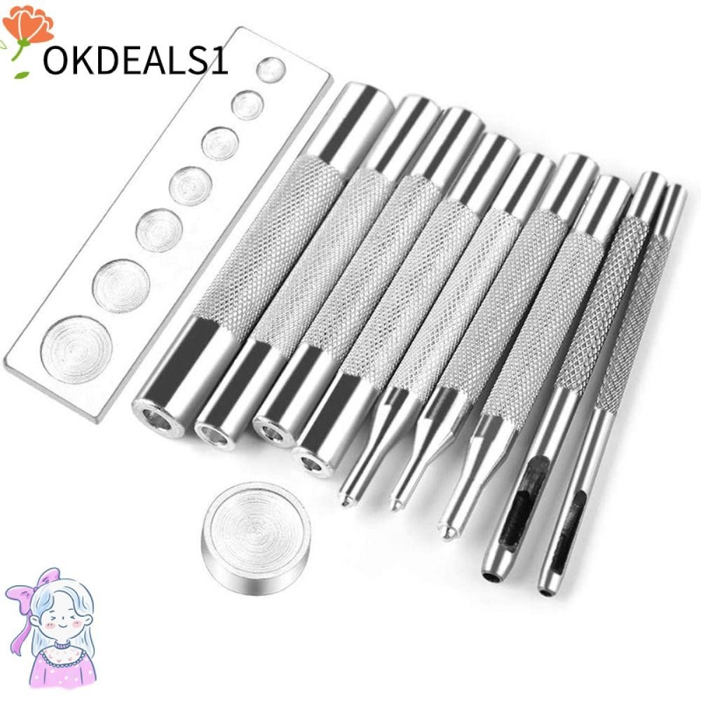 Dealshop ชุดเครื่องมือหมุดย้ํา เหล็กคาร์บอน ขนาดกลาง สีเงิน แบบพกพา DIY สําหรับงานหนัง งานฝีมือ 11 ชิ้น