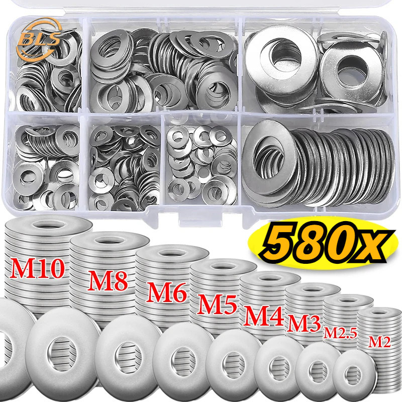 580 ชิ ้ น/Box Universal Stainless Steel Flat Washers - ปะเก ็ นโลหะความแม ่ นยําสูงบางเฉียบ - เปลี ่ ยนแหวนซีล Bolt