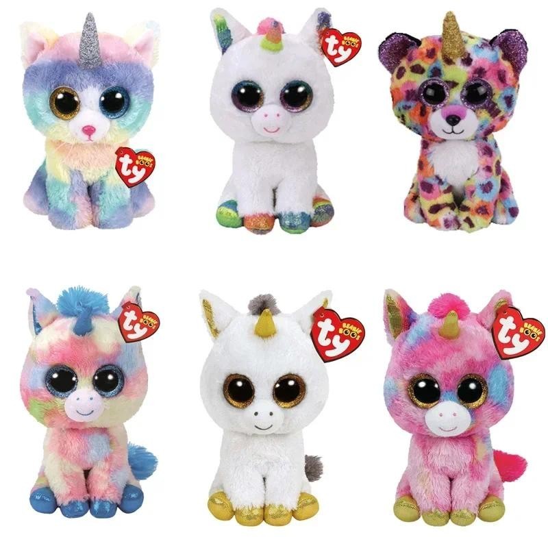 15 ซม.Ty Big Eye Beanie ตุ๊กตาของเล่นยูนิคอร์นแมวค้างคาว Fox Pony สัตว์นุ่ม Plush ของเล่น