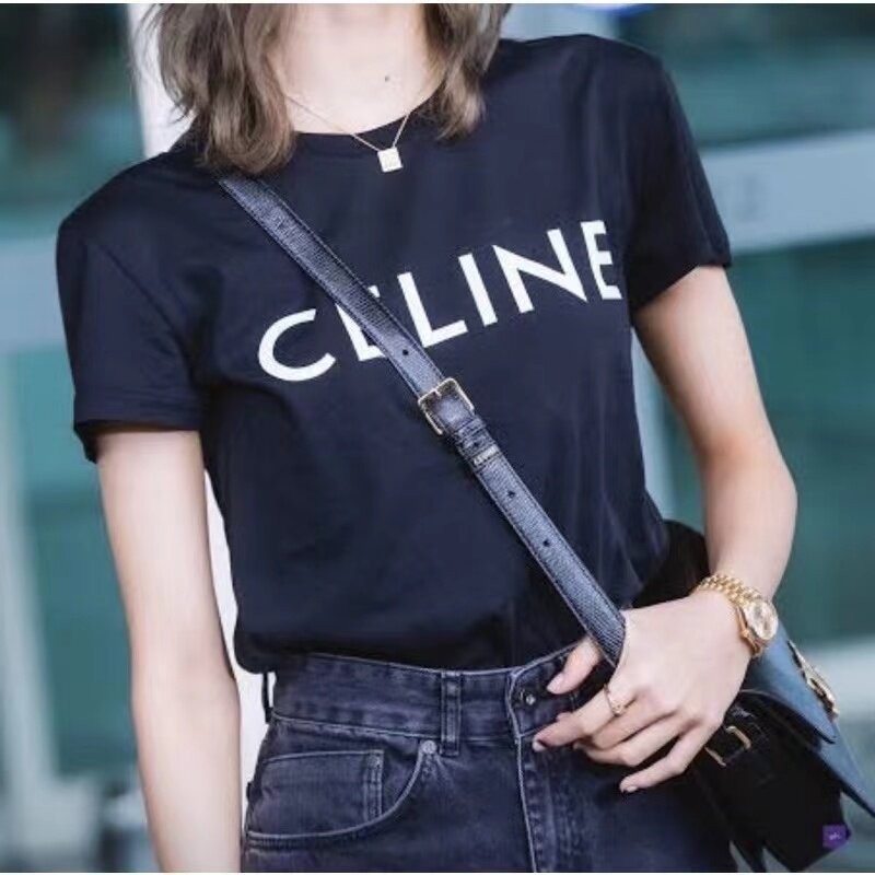 เสื้อยืดชาแนล💦💥เสื้อผ้าผู้หญิง ขนาด ผ้าคอตตอล ปักโลโก้ทั้งตัว สีขาว ดำ