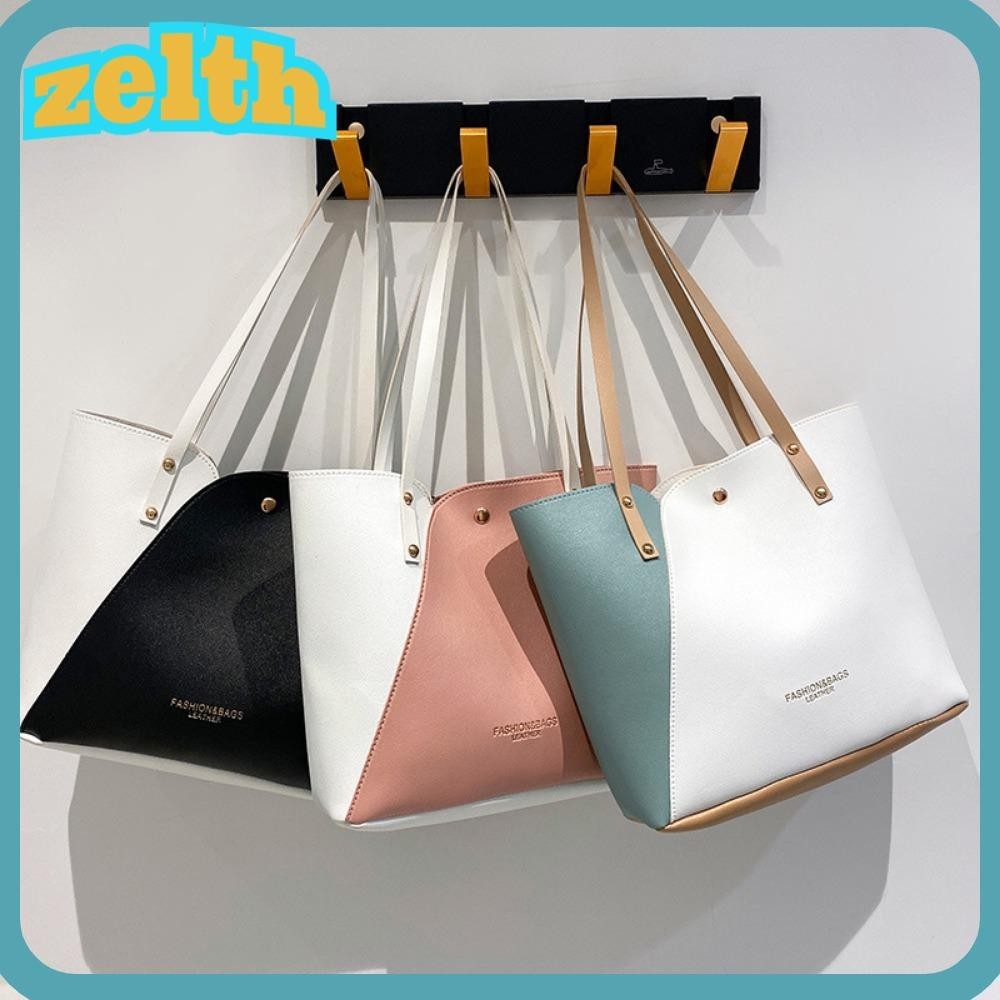 Zelth Patchwork Color Bag Pu กระเป ๋ าถือหนังคุณภาพสูงความจุขนาดใหญ ่