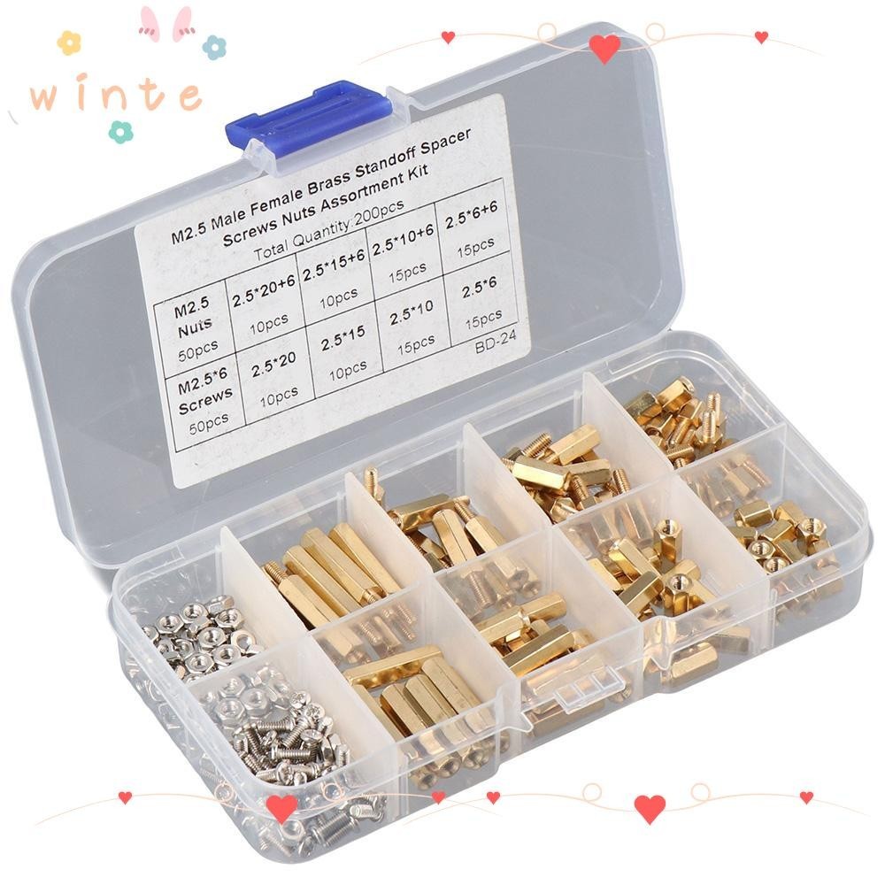 Inte 200 ชิ้นชายหญิง Hex ทองเหลือง Spacer, M2.5 ทอง Standoff สกรู Nut Assortment ชุด, เสาเมนบอร์ด Standoff PCB เมนบอร์ดเกลียวเสา DIY โครงการอิเล็กทรอนิกส์