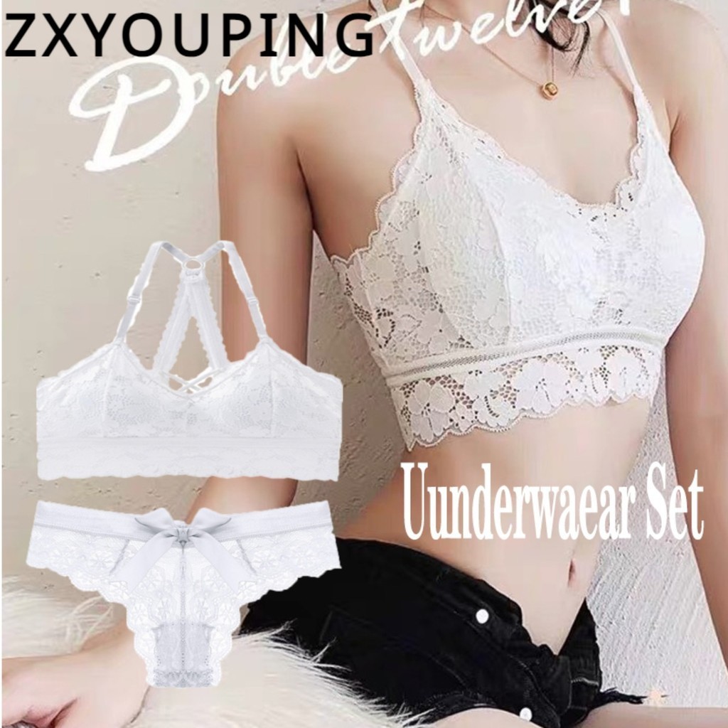 Zxyouping ชุดชั้นในลูกไม้ชุด Push Up Bra & Women Beauty Back Bra กางเกงชั้นในสําหรับผู้หญิง M-XL