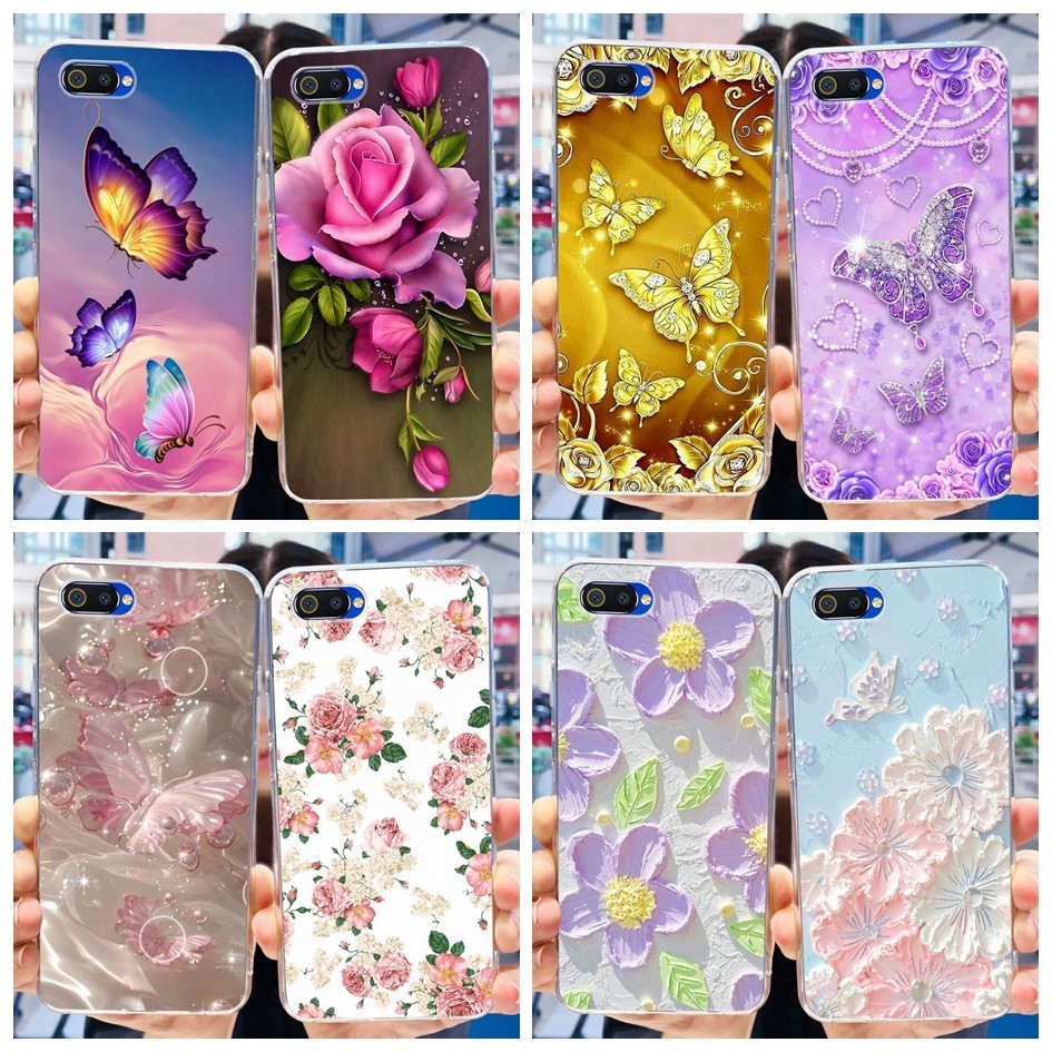 สําหรับrealme C2 C2s 2020 กรณีRMX1941 RMX1945 ฝาครอบโทรศัพท์แฟชั่นผีเสื้อดอกไม้ล้างปลอกสําหรับOPPO A1k CPH1923 กันชน