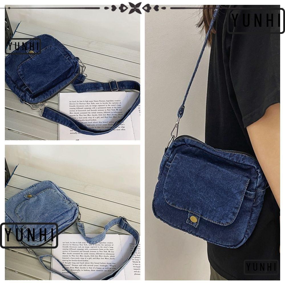 Yunhi Denim Crossbody Bag, กระเป๋าถือนุ่มสีฟ้าอ่อน, Design Denim สายสะพายไหล่ปรับได้ความจุขนาดใหญ่ Shopping Satchel Hobos Casual