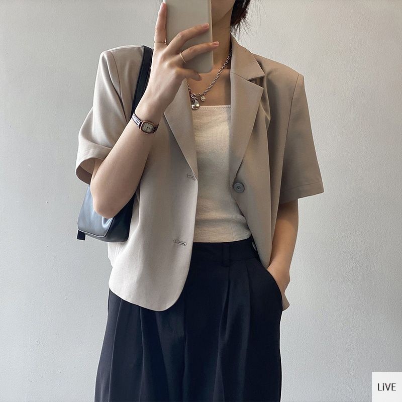 พร้อมส่ง เสื้อเชื้ตสีพื้น เสื้อสูทแขนสั้น เสื้อเบลาซ์ผ้าซีฟอง LIVE
