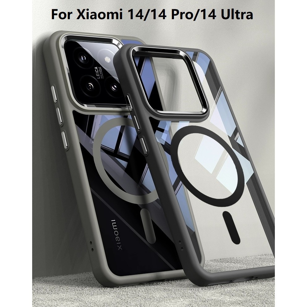 Magnetic Charging High Definition Acrylic เคส Xiaomi 14 Ultra เคสโทรศัพท์ Mi14 Pro Case เคสกันกระแทก