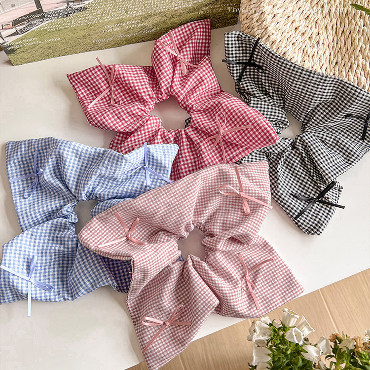 ใหม ่ หวานสาวลายสก ๊ อตสแควร ์ ผมผูกเชือกผม Scrunchies ยางผมหางม ้ าผมอุปกรณ ์ เสริม