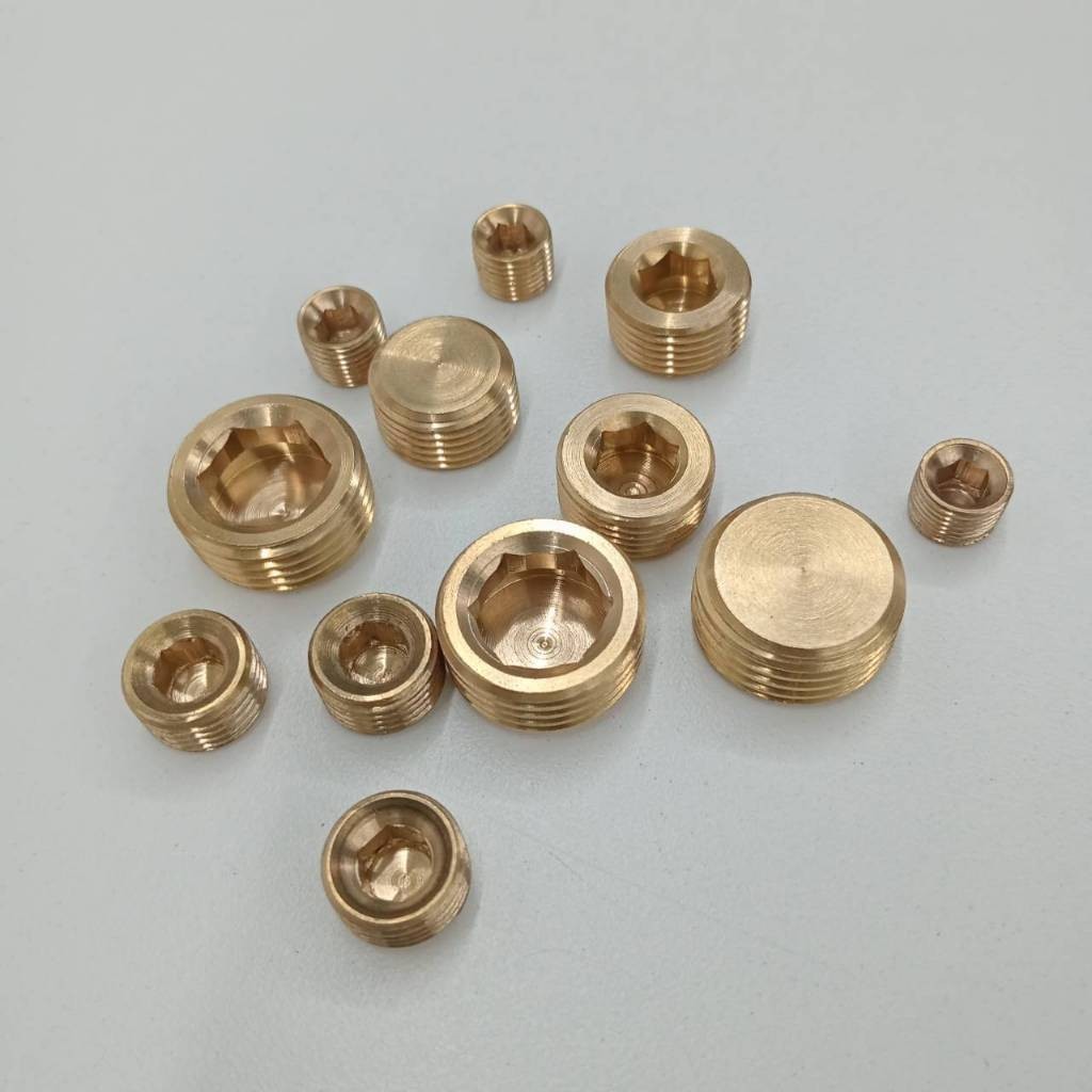 น็อตอุดรูเกลียว หัวหกเหลี่ยม ปลั๊กอุดทองเหลือง ขนาด 1/8 1/4 3/8 1/2 3/4