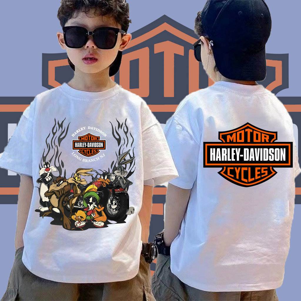 8 สี เสื้อยืดเด็ก Harley davidson x Taz manian looneytunes เสื้อยืดพิมพ์ลาย 100-150cm