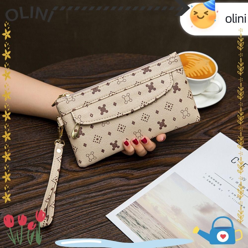 โอลินี กระเป๋าถือพิมพ์ลาย,กระเป๋าสตางค์ลําลองสีน้ําตาล/สีขาวทรงสี่เหลี่ยม,กระเป๋าสตางค์ยาว ปู่ กระเป๋าช้อปปิ้งผู้หญิง