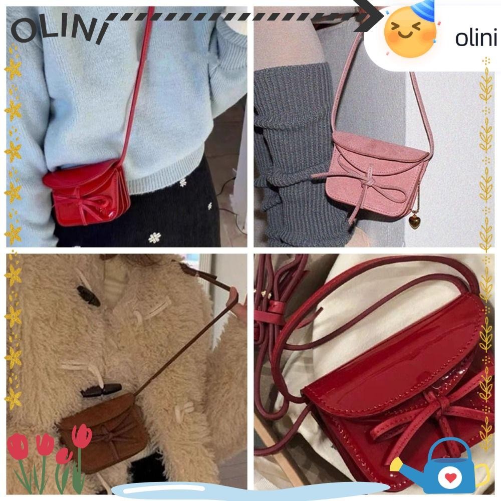 Olini Bowknot กระเป๋าสะพาย, PU หนัง Multicolor Crossbody กระเป๋า, Casual Commuting ปรับสายคล้องไหล่ Flap กระเป๋า Mini Square กระเป๋าถือผู้หญิงหญิง