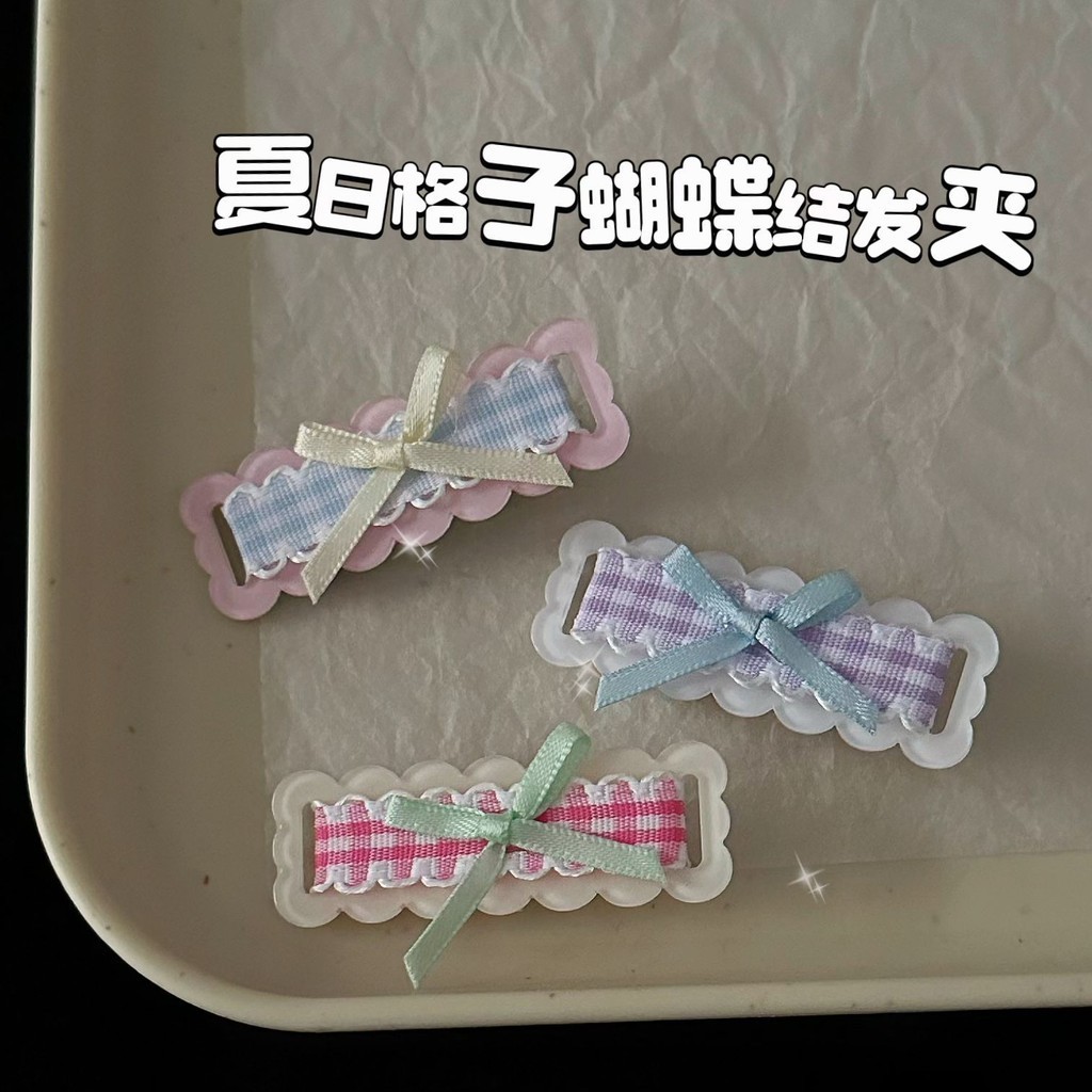 ฤดูร ้ อนสด Candy สีลายสก ๊ อตโบว ์ ผมคลิปด ้ านข ้ าง Duckbill คลิป Hairpin เครื ่ องประดับอุปกรณ ์ เสริมผม