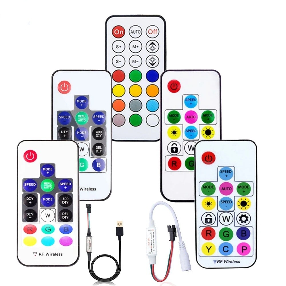 Ws2811 WS2812B led Pixels Strip Light controller WS2812 USB/DC MINI 3Keys RF 14/17/21Keys led เทปรีโมทคอนโทรล DC5-24V led พิกเซลคอนโทรลเลอร ์