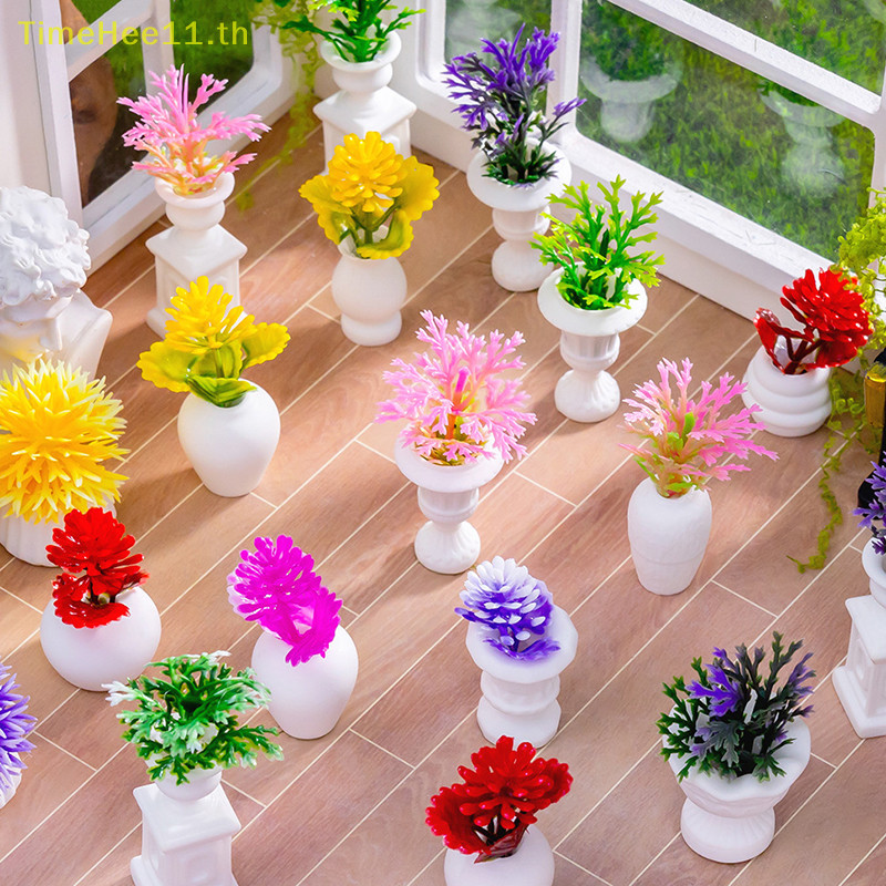 Timehee 1:12 Dollhouse Miniature กระถางดอกไม้ s ชุดตกแต่งสวนของเล่น Micro ภูมิทัศน์ตุ๊กตา House อุปกรณ์เสริม TH