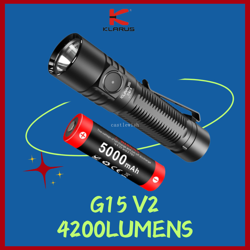 KLARUS G15 V2 ไฟฉาย LED XHP70.2 4200 Lumen ชาร์จได้ แบตเตอรี่ 21700 5000mAhTroch