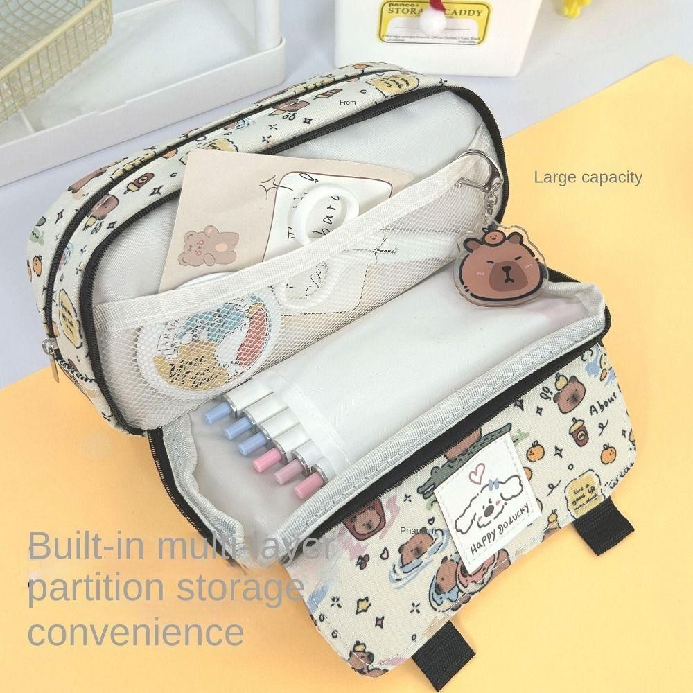 กระเป๋าปากกา ROSE, Flip Over Capybara การ์ตูนพิมพ์ดินสอ,แบบพกพา Multi-functional ความจุขนาดใหญ่กระเป๋าเก็บเครื่องเขียนสําหรับของขวัญนักเรียน