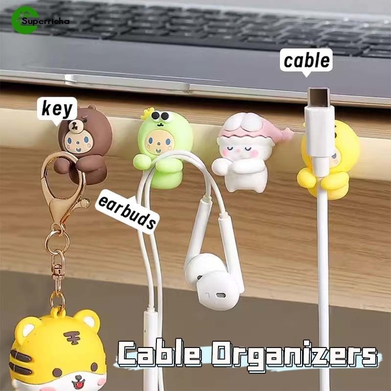 2ชิ้น/เซ็ตการ์ตูนสัตว์ผู้ถือสายไฟ-ซิลิโคนคลิปสาย-สนุก,น่ารัก,สร้างสรรค์-ตะขอติดผนังกาวในตัว-แขวนที่สําคัญ-โทรศัพท์ ยูเอสบี ชาร์จการจัดการสาย
