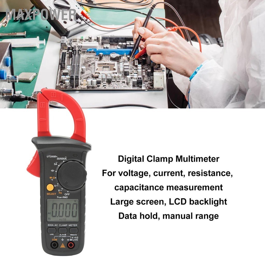 Maxpower Digital Clamp Meter AC DC แรงดันไฟฟ้าความต้านทานกระแสไฟฟ้า Capacitance ทดสอบไฟฟ้ามัลติมิเตอร์