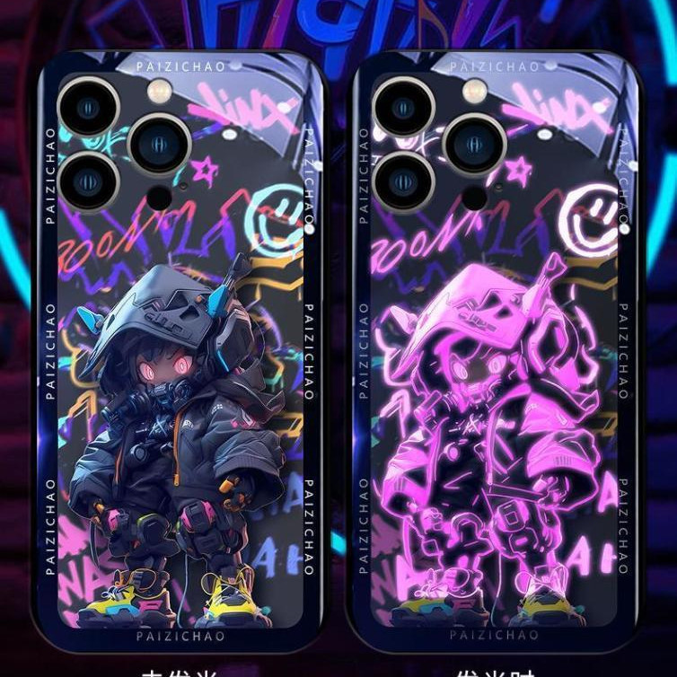 Cool boy glass LED light Glowเคสโทรศัพท์ProtectorสําหรับiPhone 16promax 15Promax 15plus 16pro 14Promax 14plus 14pro 14 13Promax 13 13pro 12ProMax 12pro 11ProMax 11pro 12 11