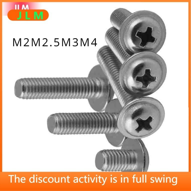 ((JLMD) M2m2.5 M3M4 Phillips หัวกลมพร้อมปะเก็น 304 สกรูสแตนเลสสกรู Bolt