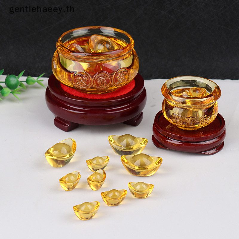 Gg Feng Shui จีนคริสตัลทอง Ingots ความมั่งคั่ง Treasure Bowl รูปปั้นตกแต่ง TH