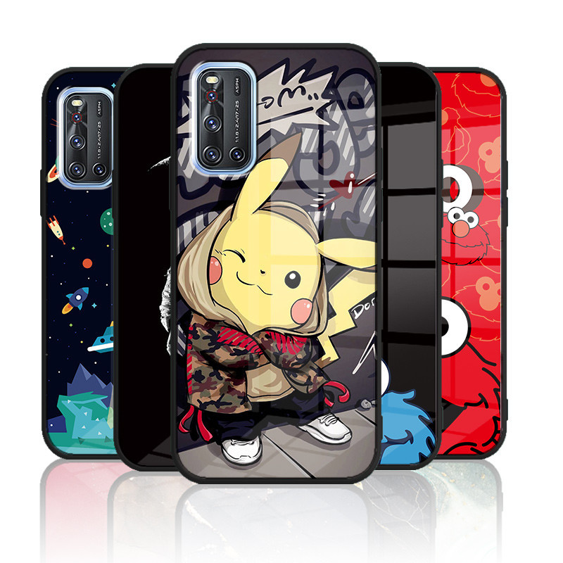 เคสกระจก Vivo V19 1933 เคสกระจกนิรภัย Hard Back Cover Soft Silicon Edge