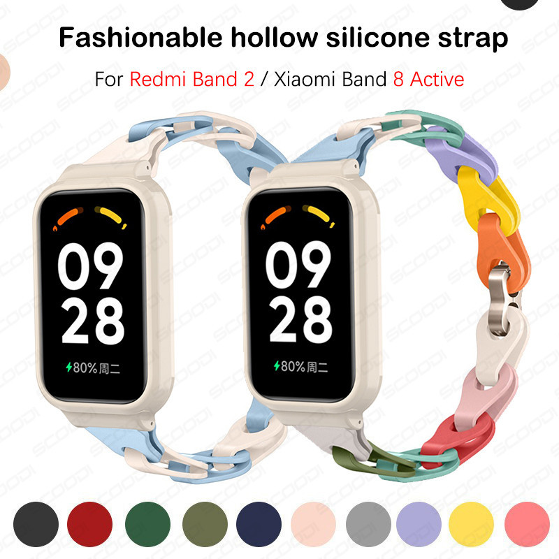 สายกลวงออกพร้อมเคสสําหรับ Redmi Band 3 2 สร้อยข้อมือซิลิโคนสีสันวงสําหรับ Xiaomi Band 9 Active / 8 Active กีฬาสายรัดข้อมือเปลี่ยนอุป