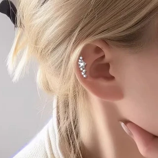Roselife 1PC S925 เงิน Shining คริสตัล Star สกรูต่างหูผู้หญิงหญิง Hypoallergenic หูกระดูกหู Studs เครื่องประดับ