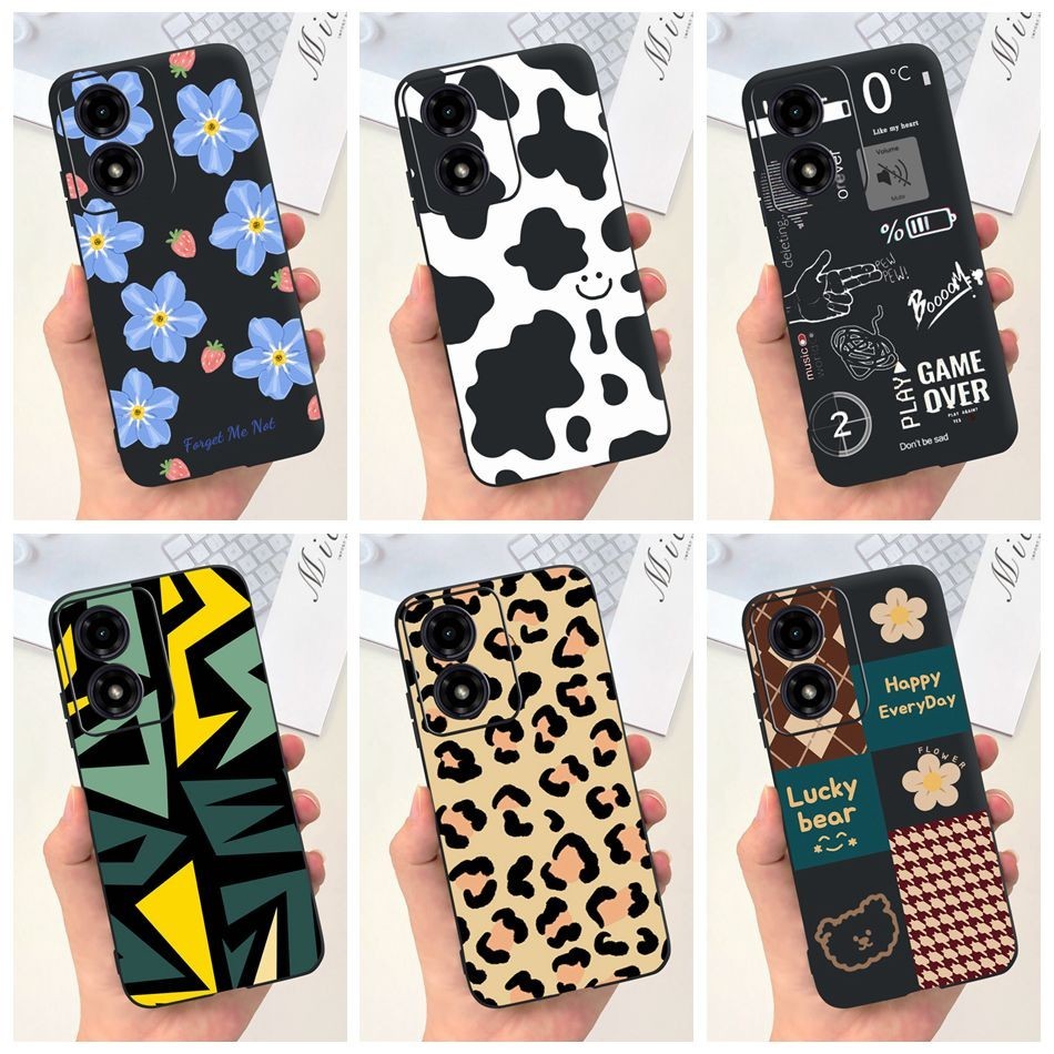 Motorola Moto G04 G04s 2024 น่ารักพิมพ์เคสโทรศัพท์ Moto G04 04S 4G XT2421 สีดําซิลิโคนนุ่มกรณี