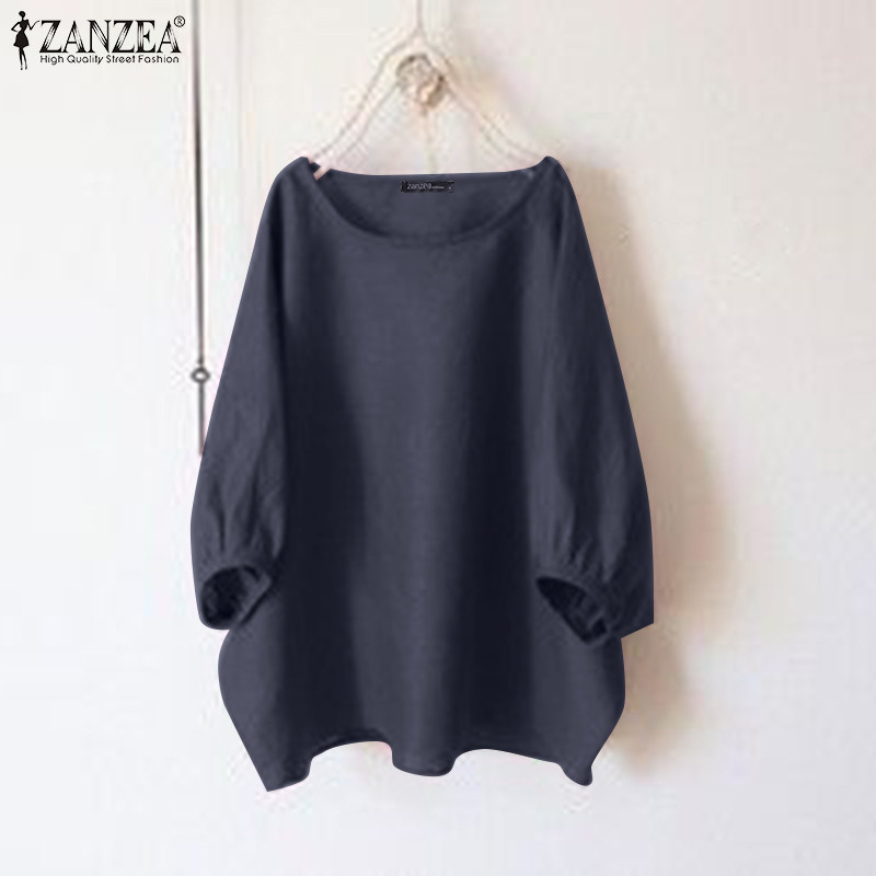 Zanzea เสื้อเบลาส์แขนโคมไฟลําลองคอกลม 3/4 สําหรับผู้หญิงเกาหลี