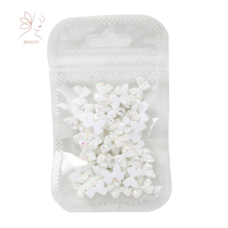 [maybeauty] 50 ชิ้นสีขาว Symphony Bear Bowknot Nail Ch Art ตกแต่งฤดูร้อน Ch Auroras 3D Bows DIY อะไหล่แต่งเล็บอุปกรณ์เสริม {TH}