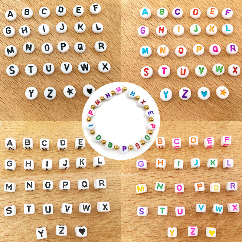 20-50 ชิ้นผสมรอบสแควร์ตัวอักษรจํานวนตัวอักษรหลวมลูกปัดสําหรับสร้อยข้อมือเครื่องประดับทํา DIY Handmade วัสดุอุปกรณ์เสริม