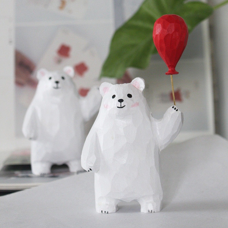 Dreamerhouse ของขวัญวันเกิดทําด้วยมือไม้แกะสลักหมีน้อยสีขาวบอลลูนตกแต่งน่ารักเดสก์ท็อปตกแต่งสร้างสรรค์เทศกาลของขวัญ
