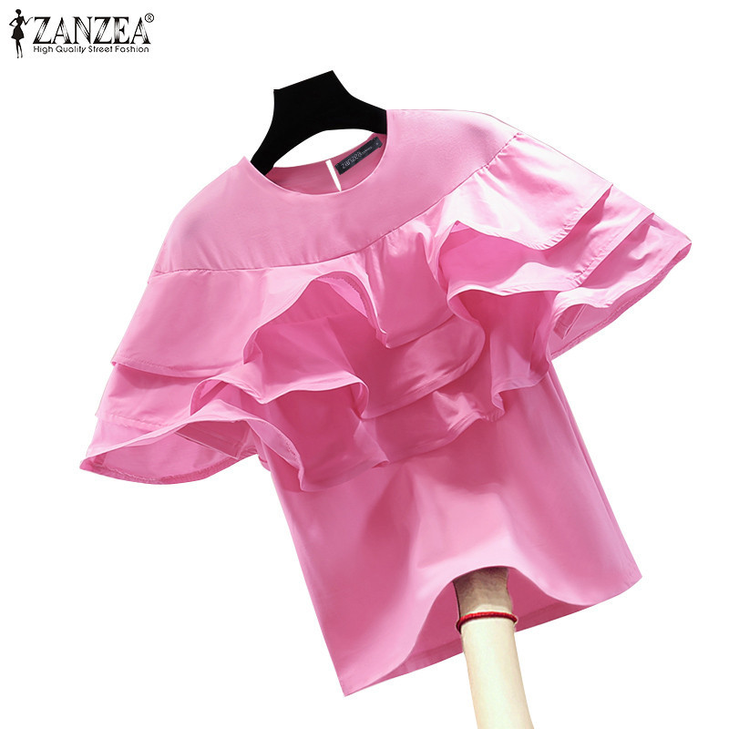 ZANZEA ซานเซีย เสื้อลําลองคอกลมแขนสั้นนัวเนียแขนเสื้อหลวม