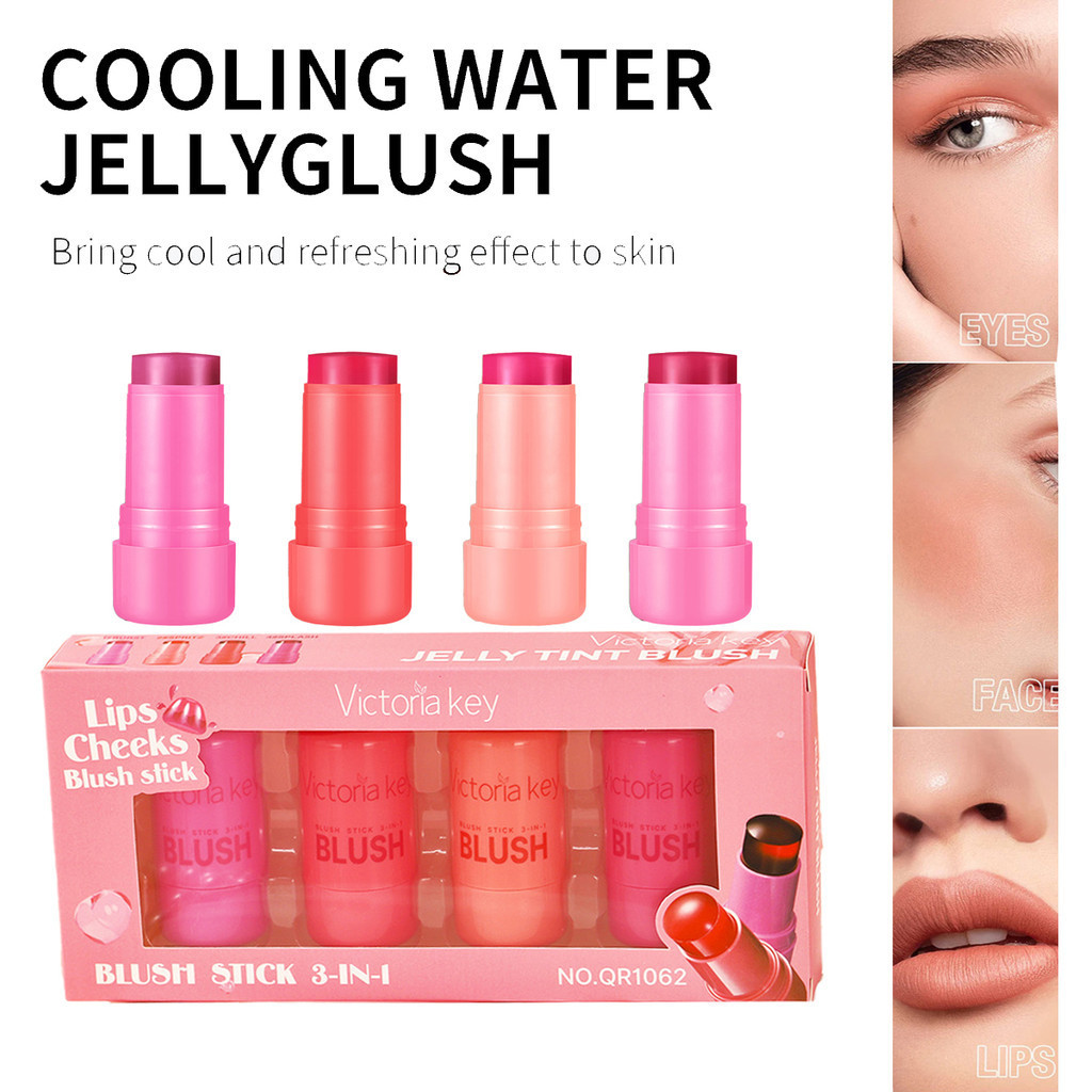 4 สี/เซ็ต Long-Lasting Blush Stick Brightening Highlighting Jelly Blush Blush Lip & Cheek Makeup Stick