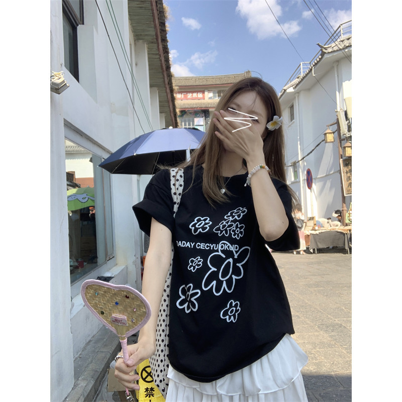 (จัดส่งตลอด 24 ชั่วโมง）Angle Official เสื้อยืด โอเวอร์ไซส์ เสื้อยืดเกาหลี ผ้าคอตตอน100% เสื้อยืด เดซี่ตัวน้อย ใส่สบายจ้