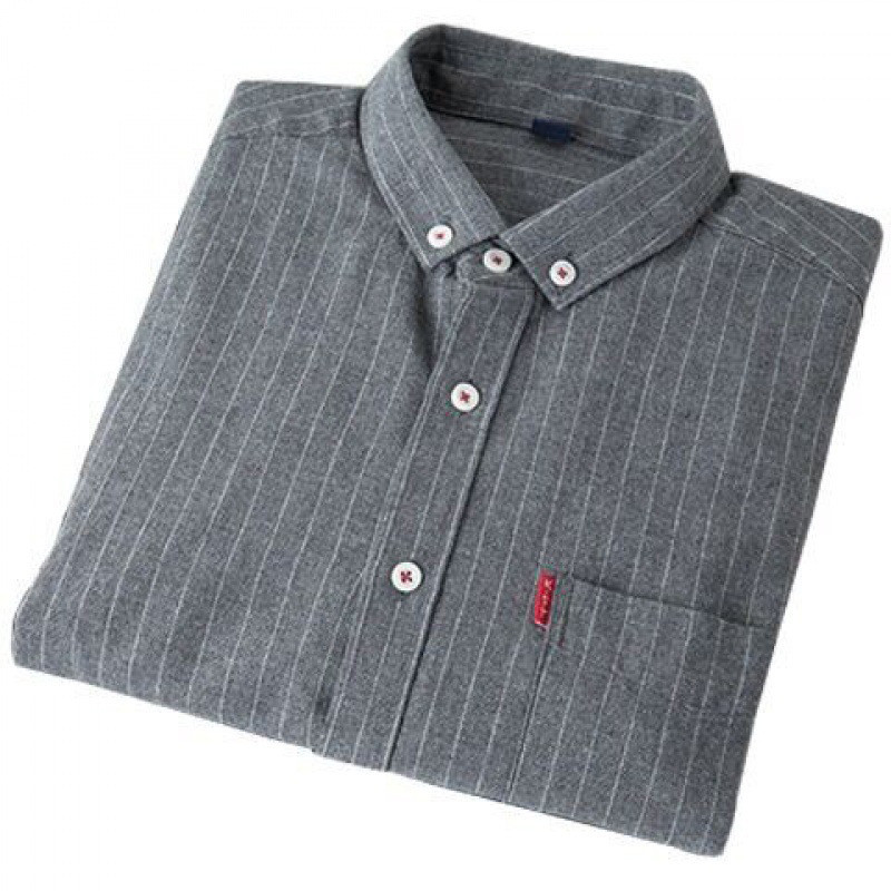 Fathsunny เสื้อเชิ้ตแขนยาวผู้ชาย เสื้อเชิ้ตลําลองธุรกิจลายทางทรงเข้ารูป - รูปที่ 6