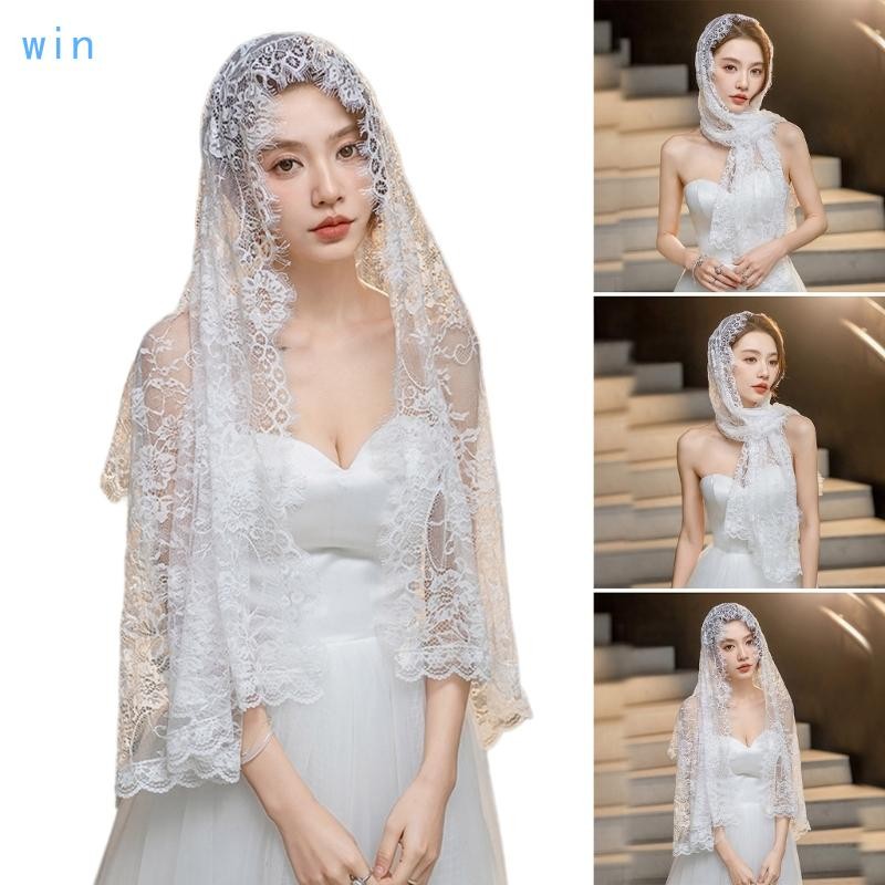 ชนะมุสลิมลูกไม้ผ้าคลุมหน้าแต่งงานคริสตจักร แมนทิลลา งานแต่งงานเจ้าสาวหัวครอบคลุมผ้าคลุมหน้าสําหรับในร่มและกลางแจ้งพิธีกร